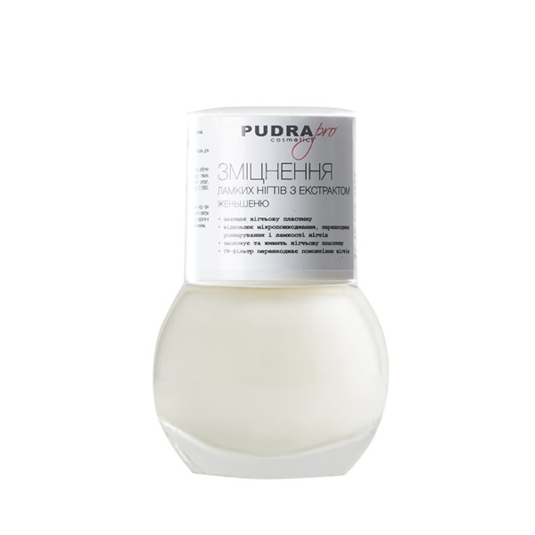 Лак для нігтів Pudra PRO cosmetics зміцнення ламких нігтів з екстрактом женьшеню 13 г 75грн.