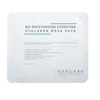 Зволожуюча, заспокійлива та омолоджуюча маска USOLAB Bio Moisturizing Hydrating Hyaluron Mask Pack 30 мл  Зволожуюча, заспокійлива та омолоджуюча маска USOLAB Bio Moisturizing Hydrating Hyaluron Mask Pack 30 мл