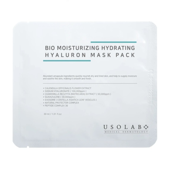 Зволожуюча, заспокійлива та омолоджуюча маска USOLAB Bio Moisturizing Hydrating Hyaluron Mask Pack 30 мл