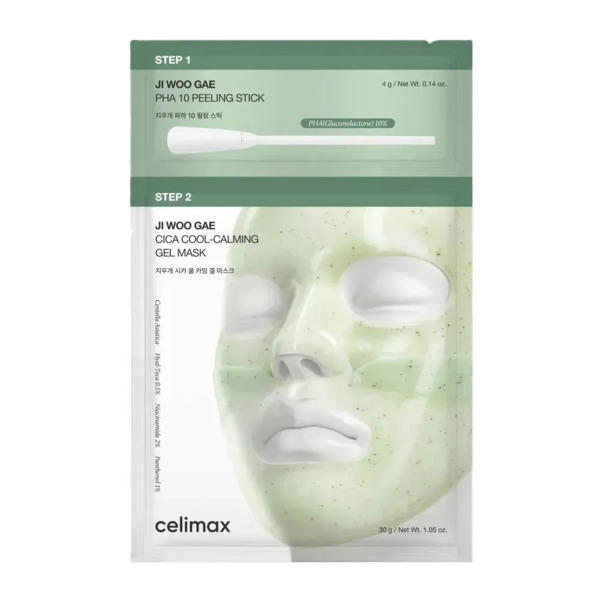Двоетапна гелева маска з центелою і PHA кислотою Celimax Ji Woo Gae Cica PHA Peel 2-Step Gel Mask 30 г